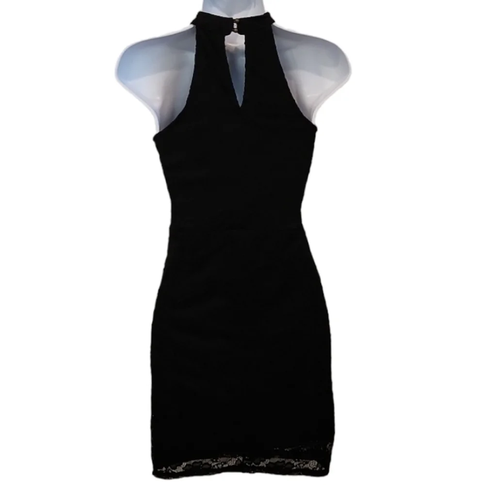 One Clothing Halter Lace Overlay Keyhole Back Dress